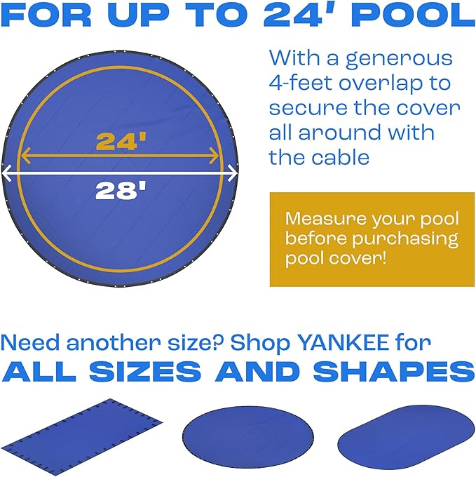 Winter Pool Cover 24 ft Round for Above Ground | Extra Thick & Durable Above-Ground Pool Cover | Sapphire Series of Premium Cold- and UV-Resistant Pool Cover | by Yankee Pool Pillow