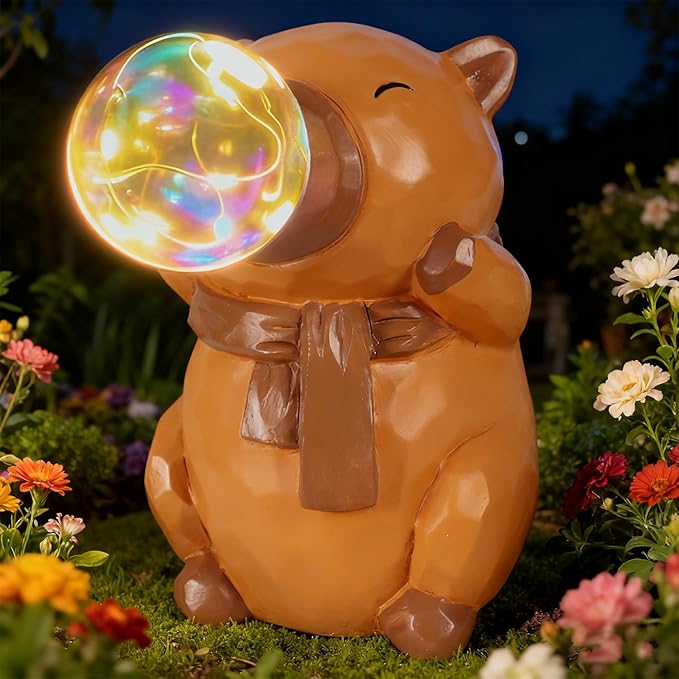 Capybara Solar Lights Outdoor Waterproof Garden Statue with Lights for Women Mom Grandma Garden Decor for Outside Patio Yard Porch