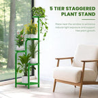 TOSKING 5 Tier Tall Plant Stand Indoor Outdoor, Heavy Duty Corner Shelf for Plants & Decor, Space Saving 3.9FT Metal Flower Pot Stand for Balcony, Garden, Living Room, Patio (Green, 47in)