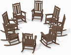 SERWALL Outdoor Rocking Chair Set of 8, Patio Rocking Chairs Set, HDPE Rocking Chair Outdoor for Adults, Heavy Duty Front Porch Rocker, Coffee