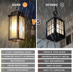 JYZ Dusk to Dawn Outdoor Hanging Light, Exterior Pendant Lantern Dusk Till Dawn, Modern Contemporary Indoor Outdoor Chandelier Lamp Ceiling Mount for Front Porch Gazebo Patio Garden Pergola