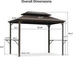 PURPLE LEAF 6.5' X 10' Hardtop Grill Gazebo for Patio Permanent Metal Roof with 2 Side Shelves Deck Yard Tent Aluminum Garden Outside Sun Shade Outdoor BBQ Canopy
