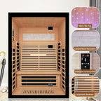 Far Infrared Home Sauna Room,2160W 7 Color Light Therapy Lamp Dry Saunas for Home,Infrared Sauna 2-3 Person,Canadian Hemlock Indoor Sauna Spa with Oxygen Bar,Starry Night Light Canopy