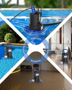 Automatic Pool Cover Pump - 1 HP 3500 GPH Submersible Water Pump with Check Valve and 3 Adapters, 29.5FT Cord for Pumps Above Ground Automatic On/Off System, Sump Pump for Basement Floods, Pond Pump