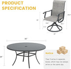 VICLLAX Patio Dining Set for 8, 9 Pieces Outdoor Furniture Includes 60" Round Patio Table with Umbrella Hole and 8 Outdoor Swivel Chairs for Lawn Garden, Grey Tabletop and Fabric