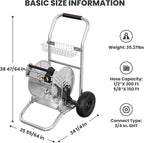 Giraffe Tools Garden Hose Reel Cart with Wheels, Stainless Steel Heavy Duty Water Hose Reel Cart, 200 ft of 1/2 Capacity, Mobile for Outside