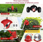 Electric Weed Wacker 21V Electric Weed Cordless Eater with 2pcs Batteries and 3 Types Blades&Auxiliary Wheel Weed Trimmer Lightweight 3 in 1 Stringless Grass Trimmer Edger/Brush Cutter for Lawn