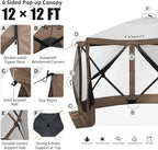 COBIZI 12x12ft Pop up Canopy Tent Gazebo on Clearance Screen Tent, Outdoor Screened Gazebo with Sidewalls, Portable Screen House for Camping with Carrying Bag and Ground Stakes, Brown(Upgraded 2.0)