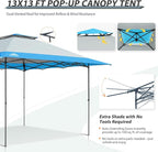 EAGLE PEAK 13x13 Straight Leg Pop Up Canopy Tent Instant Outdoor Canopy Easy Single Person Set up Folding Shelter w/Auto Extending Eaves 169 Square Feet of Shade (Light Blue)