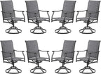 Swivel Patio Chairs Set of 8, Outdoor Patio Dining Chairs with Padded Textilene, Swivel & Rocker Metal Outdoor Dining Chairs All-Weather for Backyard, Grey Fabric with Black Frame