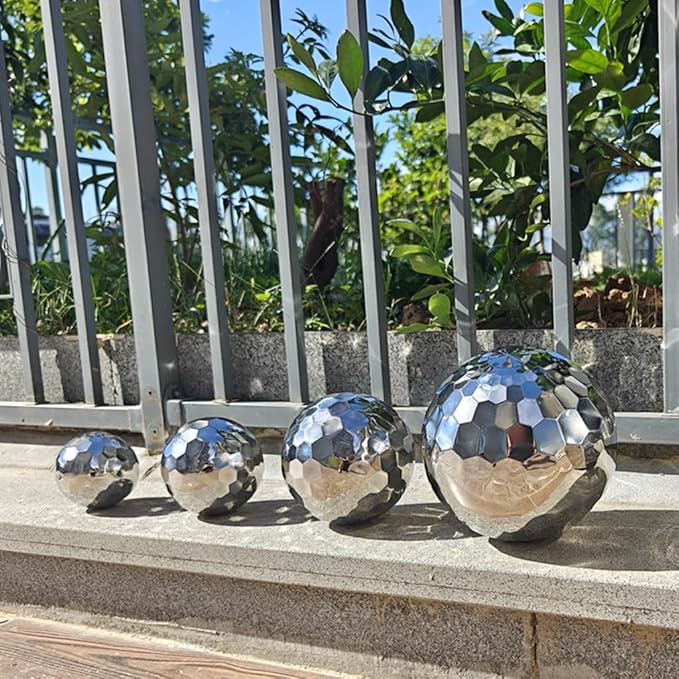 304 Stainless Steel Gazing Ball Sculptures Diamond Decoration Mirror Hollow Metal Ball Ornament Statues Gazing Globe for Home Garden (8 inch)