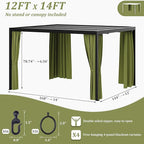 Gazebo Universal Replacement Privacy Curtain,12'×14' Gazebo Outdoor Waterproof Curtains, 4-Panels Sidewall Curtains with Double Zipper for Patio Canopy, Garden and Backyard (Curtain Only)