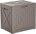 Vixzen 32 Gallon Resin Deck Box - Lockable Outdoor Storage for Patio Cushions, Garden Tools, Pool Supplies，Grey