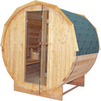 Outdoor Traditional Steam Sauna Barrel Sauna, 4 Person Outdoor Sauna 4.5KW/240V Stove Heater, Finnish Carbonized Spruce with Wooden Barrel, Spoon, Sauna Stone, LED Light - 59 * 70.9 * 75.9 in