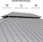 PURPLE LEAF 11' x 15' Permanent Hardtop Gazebo with Galvanized Steel Double Roof and Aluminum Frames Outdoor Large Pavilion Gazebo for Patio Deck Garden, Netting and Curtains Included, Light Grey
