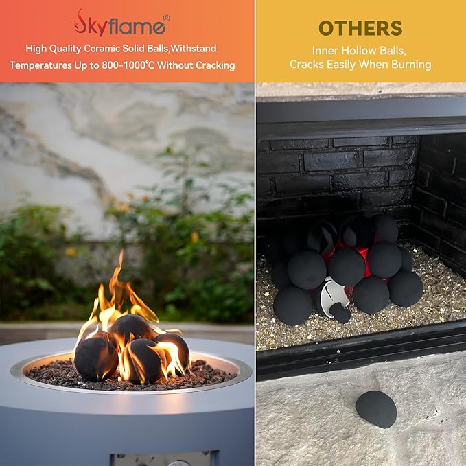 Skyflame Ceramic Balls, Set of 15 Round Fire Stones Set for Indoor and Outdoor Fire Pits or Fireplaces Accessory, 3 Inch, Black