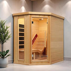 Corner Sauna 1 Person, Infrared Wooden Sauna, Luxurious Canadian Hemlock Home Saunas, 2300 W 8 Heating Element, Low EMF Full Size Indoor Spa(Left Recliner)
