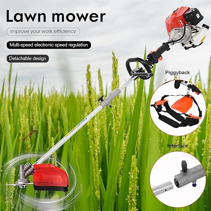 Petrol Hedge Trimmer Chainsaw Brush Cutter, Gas Weed Wacker 52cc 2-Stroke Multi Tools Gas Lawn Mower Guard Accessories Hedge Trimmer Grass Trimmer Lawn Edger for Home Yard Garden 5 in 1 Red