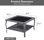HUMMUH 8 Piece Patio Furniture PE Wikcer Outdoor Furniture Set with Sectional Sofa Swivel Patio Chairs Ottomans and Glass Coffee Table for Yard,Garden,Lawn