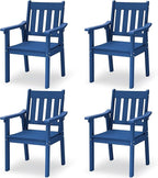 YEFU Patio Dining Chairs Set of 4: All Weather Outdoor Dining Chairs with Wide Curved Seat and Backrest - Outdoor Furniture Plastic for Outside Backyard/Garden/Porch/Deck 350lbs Capacity Blue