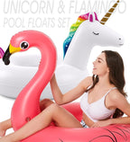 Inflatable Unicorn Flamingo Pool Floats - Jasonwell 2 Pack Pool Floaties Inflatables Rafts for Swimming Pool Tubes for Floating Lake Beach Floaty Swim Rings Pool Party Toys for Adults Kids