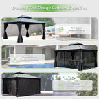Domi 12’x14’ Outdoor Gazebo Hardtop with Gutters, Patio Gazebo Canopy with Resin & Metal Roof, Heavy Duty Permanent Pavilion for Backyard, Deck, Hot Tub, Garden, Curtains and Mosquito Netting Included