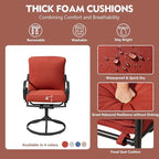 MELLCOM Patio Swivel Chairs Set of 4, Heavy Duty Outdoor Dining Chairs with Thickened Cushions, Metal Patio Chairs Gentle Rocker for Outside, Backyard, Red