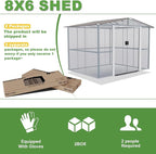 Gotland 8FT x 6FT Sheds & Outdoor Storage, Metal Shed with Sloped Steps Waterproof Sloped Roof, Storage Shed with 2 Lockable Slide Doors, Outdoor Shed for Backyard Patio Lawn Brown