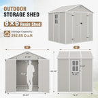 Amopatio 8x6 Storage Shed, Resin Outdoor Shed with Floor Included, Plastic Sheds Outdoor Storage for Bike, Garden Tools, Sheds & Outdoor Storage with Lockable Door, Window & Vents, Sandstone