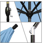 California Umbrella GSPT908302-5410 9' Round Aluminum Market, Crank Lift, Push Button Tilt, Black Pole, Sunbrella Air Blue