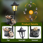 Outdoor Pigs Statues Solar Sculptures with Solar Lights and Flowerpot Funny Garden Decor Animal Figurines Resin Outdoor Statues for Patio Yard Lawn Balcony Gifts