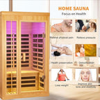 1 to 2 Person Infrared Sauna,Hemlock Wood Low EMF FAR Dry Sauna Indoor Saunas for The Home Remote Control, with Colored Lights 1350W,Room:75.59 * 35.82 * 40Inch