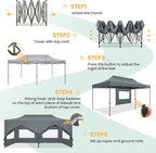 COBIZI 10x20 Pop Up Heavy Duty Canopy with 6 Sidewalls and Hexagonal Legs, Easy up Tent for Parties, Commercial and Wedding, Outdoor Canopy with Roller Bag, Sand Bags, Waterproof & UPF50+ (Gray)