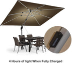 PURPLE LEAF 9' X 12' Solar Powered LED Rectangle Cantilever Umbrella With Base Patio Umbrellas Windproof Hanging Umbrella Outdoor Umbrellas Offset Umbrellas, Beige