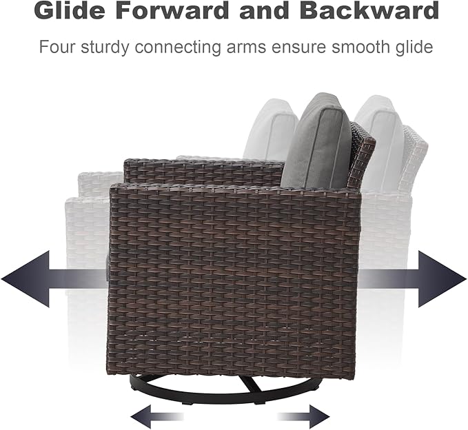 Luxury Outdoor Swivel Patio Chairs Set of 4, Wicker Swivel Outdoor Chairs Set of 4, 4 Piece Furniture Set for Porch, Deck, Sunroom, Yard, Poolside, Brown/Grey
