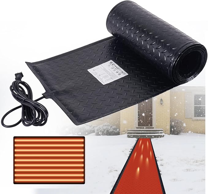 Snow Melting Mats for Roof Valley Walkways, 120V Outdoor Electric Heated Melting Snow Ice Removal, Roof Deicing System Black 15 in x 8 ft