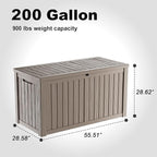 200 Gallon Waterproof Outdoor Storage Box, UV Resistant Resin Deck Box with Hydraulic Rod for Reinforced Stability, Perfect for Patio, Garden, and Pool, Grey