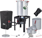 Hike Crew 50,000 BTU Outdoor Propane Turkey Fryer Kit with igniter and Stainless-steel funnel – Complete Kit Includes 30qt and 10qt pots ant strainer baskets , 12-Inch and 5-inch thermometers rack and