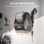 Giraffe Tools Grandfalls Retractable Pressure Washer Plus, Electric Wall Mount Pressure Washer with 100FT Ultra-Soft Pressure Hoses, 2900PSI, 2.2GPM, 4 Nozzles, Foam Cannon, Dark Silver