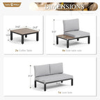 Sophia & William Outdoor Sectional Sofa 7 Piece Metal Outdoor Sectional Furniture Couch Patio Conversation Set with Cushions-4 x Single Sofa with Side Table, 1 x Loveseat, 2 x Tea Table