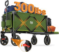 TIMBER RIDGE 49" Extra Long Collapsible Folding Wagon with Tailgate and Brakes, 300lbs Heavy Duty Wagon Carts Foldable, 250L Capacity Portable Cart for Dogs, Garden, Outdoor Camping Sports, Green