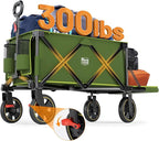 TIMBER RIDGE 49" Extra Long Collapsible Folding Wagon with Tailgate and Brakes, 300lbs Heavy Duty Wagon Carts Foldable, 250L Capacity Portable Cart for Dogs, Garden, Outdoor Camping Sports, Green