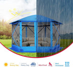COBlZl Pop Up Gazebo 12x12 Screen House Tent for Camping, Outdoor Instant Stargazing Gazebo Canopy with Awning 2.0, Portable Hub Tent with Mosquito Netting, Pavilion for Backyard,Blue