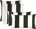 RSH DECOR: Sunbrella Lumbar & Square Pillows Set of 4 20 x12 & 17"x17", Water and Fade-Resistant, Outdoor Throw Pillows for Patio Furniture, Cabana Classic Black Stripe - Made in USA