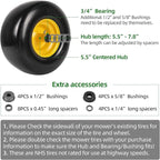 AR-PRO (2-Pack) 13x6.50-6 Flat Free Tire and Wheel, Replacement Solid Smooth Tires for Zero Turn Riding Lawn Mower Front Wheels, 5.5"-7.8" Centered Hub, 3/4" Bearings extra 5/8" & 1/2" Bushings