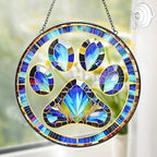 Dog Cat Paw Print Suncatcher Stained Glass Window Hanging - Handmade Stained Glass Panel Suncatchers for Windows Hanging - Sun Catchers Indoor Window Decor Memorial Catcher Remembrance Birthday Gift