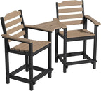 OTSUN Tall Adirondack Chairs Set of 2 with Connecting Tray, 24 inches HDPE Bar Height Outdoor Chairs, All Weather Resistant for Balcony, Porch, Kitchen (2 PCS, Black&Brown)
