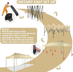 COBIZI 10x30 Pop Up Canopy Without Sidewall,Heavy Duty Canopy UPF 50+ All Season Wind Waterproof Commercial Outdoor Wedding Party Tents for Parties Canopy Gazebo with Roller Bag(10 x 30 ft Khaki)