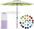 Midtown Umbrellas The Lean 9 Feet Outdoor Umbrella With Terylast Pear Stripes (Green/White Stripes) Polyester Fabric - Auto-Tilt Aluminum Frame Patio Umbrella For Deck, Garden, Pool - Black Pole