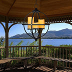 Battery Operated Outdoor Candle Chandelier - Black Metal Globe Hanging Pendant Light with 3 Flameless Candles, 12.6" Waterproof Lights for Gazebo, Pergola, Garden, Porch & Backyard